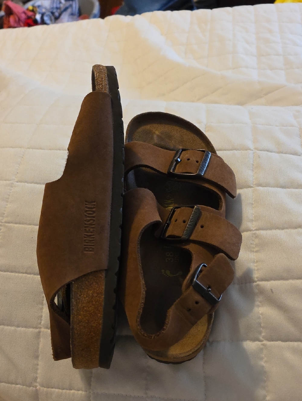 Birkenstock Brown Suede Two-Strap Sandals
